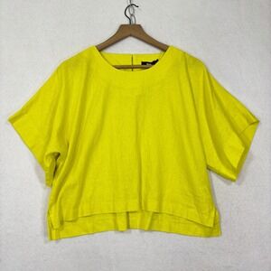 DKNY Linen Top Womens L Boxy Short Sleeve Keyhole Minimalist